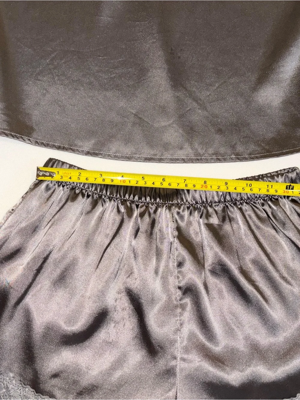EKOUER Gray Satin Lace Cami & Shorts Pajama Set M